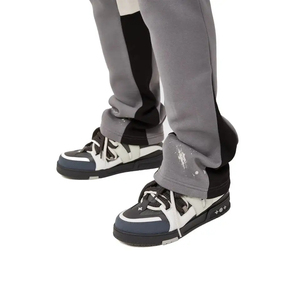 New High Quality Customized <b>Men's</b> Casual Flare Sweatpants Mid 100% Cotton <b>Drawstring</b> Closure Custom Logo Patchwork Design Jogger - Product Image 6
