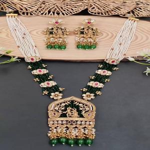 Conjunto de collar de circonia cúbica con pendientes a juego, conjunto de collar de aleación de cobre para mujeres y niñas, conjunto de collar tradicional indio - Product Image 1