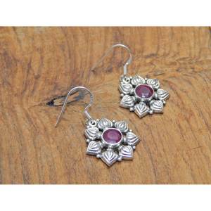 Pendientes colgantes de piedras preciosas de rubí Natural de Plata de Ley 925, pendiente de gota de diseño de flor Simple, - Product Image 2