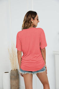 Camiseta de gran tamaño de algodón con estampado de hombros caídos de manga corta para entrenamiento de gimnasia con logotipo personalizado para mujer - Product Image 4