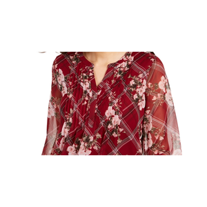 Top da donna Charter Club con stampa mista e collo diviso traspirante, rosso, taglia Petite Small - Product Image 2