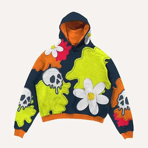 Sudadera con capucha informal para hombre con parches 3D, estampado Floral de Calavera, logotipo bordado de tela francesa suave, Sudadera con capucha de gran tamaño - Product Image 2