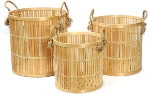 Bamboo Storage <b>Baskets</b> Set of 3 <b>Bathroom</b> Use Handcrafted Eco-Friendly Multifunctional One Size - Product Image 3