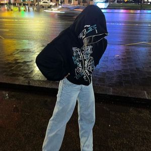 Nouveau sweat à capuche zippé entièrement orné de strass, coupe ample, tendance unisexe, automne/hiver 2023 - Product Image 6