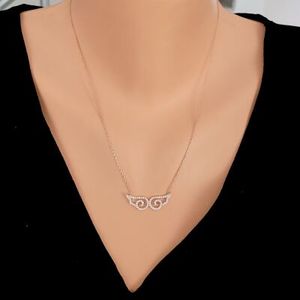 Collar de Plata de Ley 925 con Alas de Ángel, Diamantes y Turquesa, Estilo Vintage, Chapado en Rodio, Cadena de Eslabones Religiosa Cristiana, Regalo - Product Image 1