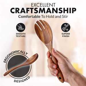 Juego de cucharas de cocina de madera de 8 piezas Premium, superficie lisa, teca Natural, utensilios de teca hechos a mano antiadherentes para cocinar y revolver - Product Image 3
