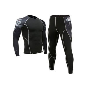 Ensemble 2 pièces de maillot de bain thermique à manches courtes pour homme, respirant, en tissu flanelle, imprimé, tricoté, pour le surf - Product Image 3