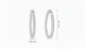 Boucles d'oreilles créoles pour femmes en or 14 carats et diamants naturels de forme ovale, 4,00 carats de diamants à l'intérieur et à l'extérieur - Product Image 2