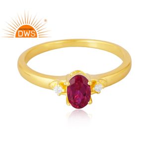 แหวนพลอย925เงินสเตอร์ลิง18K ชุบทอง18K แหวนอัญมณีเพชรสังเคราะห์และทับทิมธรรมชาติเครื่องประดับอัญมณีดีสำหรับผู้หญิงของขวัญสำหรับผู้หญิง - Product Image 3