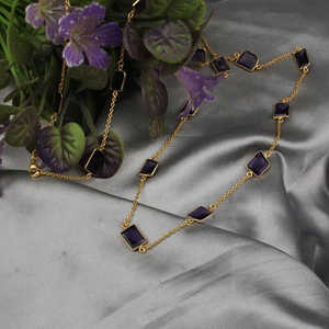<b>Gold</b> <b>Plated</b> Amethyst <b>Necklace</b> with Turquoise and Diamond Stylish Fine <b>Chains</b> for Weddings Engagements Parties - Product Image 5