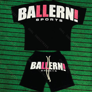 Conjunto de Camiseta y Pantalones Cortos de Verano para Hombre, de Alta Calidad, Manga Larga, 2 Piezas, Tejido de Punto Sólido Transpirable, Servicio OEM, Precio Bajo - Product Image 1