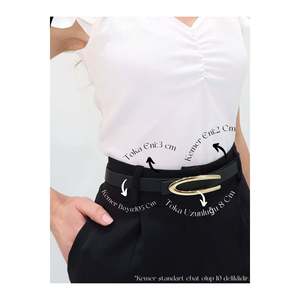 Ceinture fine à boucle longue pour femme, ceinture pour veste, ceinture pour chemise, ceinture pour robe - Noir-Jaune - Product Image 1