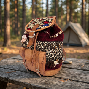 Mochila de Viaje Hecha a Mano con Solapa de Cuero y Cierre de Cremallera, Estilo Clásico Unisex, Material Jacquard, con Ruedas Giratorias - Product Image 6
