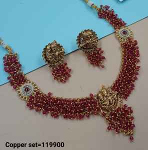 JOYERÍA DE COBRE TRADICIONAL Y DE MODA INDIA CONJUNTO DE JOYERÍA DE BODA NOVIA PARA MUJER CONJUNTO DE PENDIENTES Y COLLAR - Product Image 3