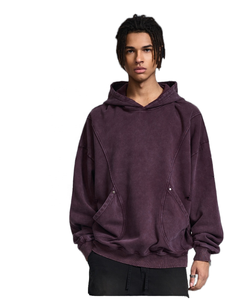 Sweat-shirt à capuche violet surdimensionné pour homme, couleur unie, manches régulières, poche kangourou - Product Image 1