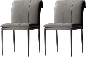 Modern PU Leather Armless Dining <b>Chairs</b> with Backrest <b>Black</b> Metal Legs for Kitchen Dining Bedroom Living Room Use - Product Image 3