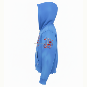 Sweat à capuche zippé pour femme 360 GSM Tissu polaire de coton bleu doux Tie Dye Qualité supérieure Logo personnalisé Broderie basiques hoodies - Product Image 3