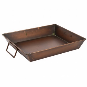Plateau de service rectangulaire galvanisé fait main le plus vendu avec poignée, en cuivre antique, passe au lave-vaisselle, pour la maison et l'hôtellerie - Product Image 1
