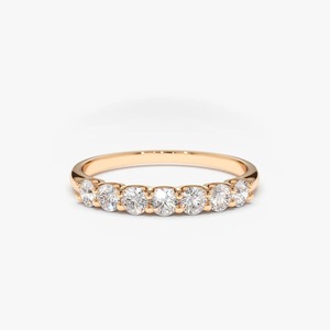 Anillo de boda delicado con siete diamantes cultivados en laboratorio en forma de U, 0.45 ct, claridad E-F VVS, en oro macizo de 14K con engaste de garras, para fiestas. - Product Image 2