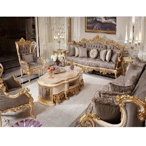 Juego de Sofás de Madera de Teca Tallada de 8 Plazas Royal Villa - Diseño Moderno para Sala de Estar - Product Image 1