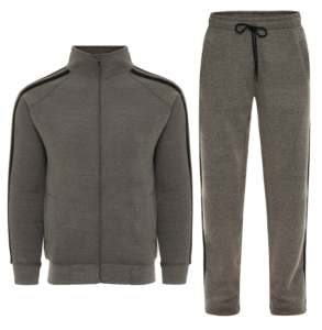 Ensemble de survêtements en molleton de coton 100% pour homme, gris avec rayures noires, fermeture à glissière, vêtements de sport et de sport avec logo - Product Image 6