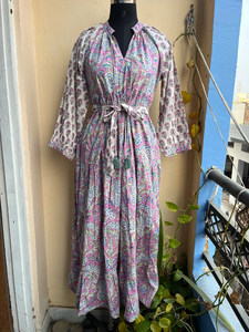 Mix color block printed cotton maxi <b>dress</b> <b>summer</b> wear long <b>sleeve</b> <b>Dress</b> for Women - Product Image 5