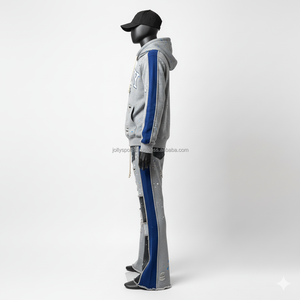 Survêtement en molleton de coton de qualité supérieure Style Streetwear en détresse Panneau gris bleu Option d'impression de broderie de logo personnalisé Survêtement - Product Image 5