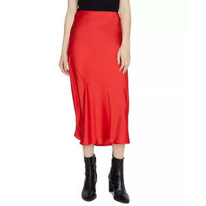 Sanctuary Women's Modern Everyday Midi Skirt <b>Red</b> Small Size Satin Linen Shiny Bandage Design Pleat Ruffle Decoration <b>Sequined</b> - Product Image 1
