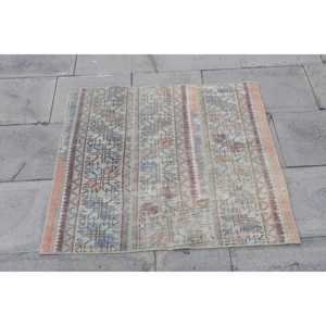 Alfombra Turca Vintage, Alfombra de 2.7x3 pies, Alfombra de Lana con Rayas Azules - Product Image 4