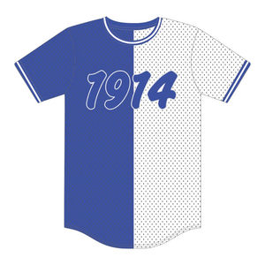1914 Phi Beta Sigma Half and Half Pullover Baseball Jersey HBCU Greek Fraternity Apparel <b>100</b>% <b>Polyester</b> Two Tone Mesh T <b>Shirt</b> - Product Image 2