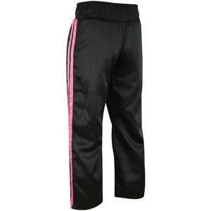 Pantalon de kickboxing pour homme en satin noir respirant, taille élastique, bandes latérales roses, ajustement réglable, automne, marque personnalisée - Product Image 2