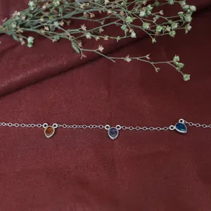 Women's Bohemia Style 18K Gold Plated Sterling <b>Silver</b> Anklet with Multi-Color Zircon Pear Cut Charms Bezel Set Jewelry Gift - Product Image 2