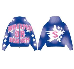 Cotton Acid Wash Hoodies <b>Cropped</b> Custom logo Sweatshirt Sun Faded Distresses Pullover Unisex Embroidery <b>Zip</b> <b>up</b> <b>Hoodie</b> for Men - Product Image 2