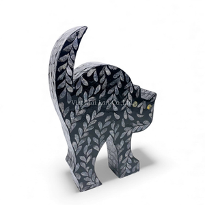 งานประติมากรรมแมวดำฮาโลวีนทำมือจากเปลือกหอยมุก ของตกแต่งหรูหราสง่างามจากธรรมชาติจากเวียดนาม - Product Image 2