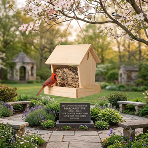 Personalized Wooden Bird Feeder with Engraved Plaque and <b>Memorial</b> <b>Stone</b> Garden Decoration Hanging Outdoor Natural Wood - Product Image 5