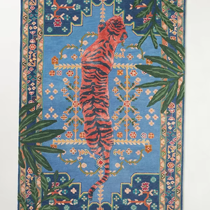 Tapis Touffeté à La Main En Laine - Motif Tigre Vert Abstrait - 2,44 X 1,52 M (8x5 Ft) - Style Moderne Côtier - Neuf