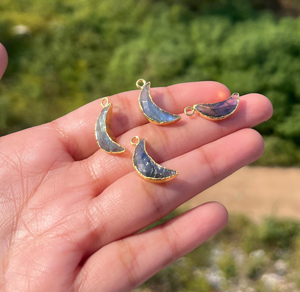 Conector de Joyería al por Mayor, Conector de Luna Creciente de Labradorita Natural Brillante, Chapado en Oro, con un Solo Bucle, para Fabricación de Joyería DIY - Product Image 3