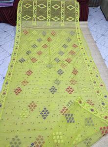 Exclusif Qualité Export Deshi Dhakai Jamdani Sharee pour Femme JAMDANI FABRIC Bleu ROUGE VERT Doré Bleu Ciel du Bangladesh - Product Image 5