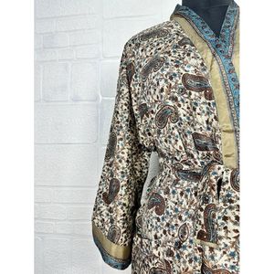 Boho Vintage Silk Sari Dressing Gown Recycled <b>Robe</b> Kimono <b>Beach</b> Coverup Beige Brown Bridesmaid Anniversary Swimsuit Cover Ups - Product Image 3
