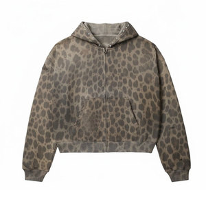 Wholesale Custom Men Leopard Streetwear Tracksuit Rhinestone Embroidery Hoodie and Flared Jogger <b>Sweatpants</b> <b>Set</b>. - Product Image 3