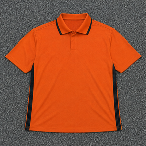 เสื้อโปโลแขนสั้นผู้ชาย สีส้ม ผ้าถัก แห้งเร็ว สปอร์ต สีพื้น ดีไซน์คอเสื้อตัดสี - Product Image 1