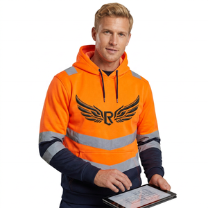 <b>Men's</b> High Visibility <b>Orange</b> Hooded <b>Sweatshirt</b> Reflective Stripe Workwear Casual Fit Knitted Polyester Long Sleeve - Product Image 4
