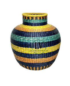 Cesta decorativa de algas marinas tejida a mano, jarrón grande, contenedor de almacenamiento de mimbre a rayas Multicolor para decoración del hogar de Vietnam - Product Image 5