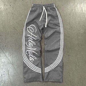 Pantalones de chándal a rayas de nailon bordados personalizados, pantalones para correr, pantalones de chándal de nailon de pierna ancha holgados de gran tamaño, pantalones de chándal acampanados rojos para hombres - Product Image 5