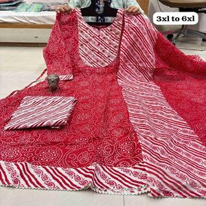 Precioso algodón de aspecto con trabajo de espejo Anarkali Kurti Pant y Dupatta Woman Fashion Fabricante y proveedor de Surat - Product Image 1