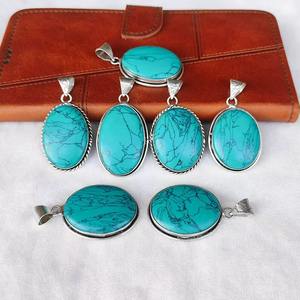 Top Turquoise Gemstone Cabochon Naturel Lâche Gemstone Lunette Pyramide Pendentif Argent Plaqué Vintage Christian Mode En Gros - Product Image 3