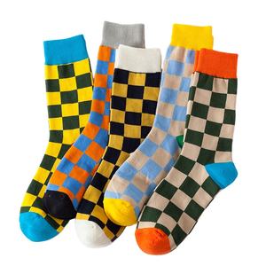 Chaussettes en coton personnalisées en gros, chaussettes d'été antidérapantes jetables, motifs multicolores à motif pied-de-poule, orange et bleu - Product Image 3