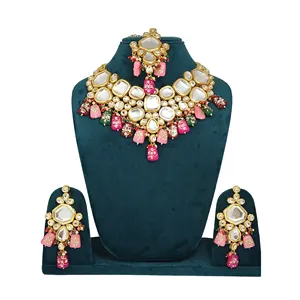 Women's and Girls' Multicolor Kundan <b>Studded</b> Necklace Set for Weddings - Product Image 1