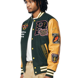 Chaqueta corta de bombardero con manga de cuero bordada con cadena personalizada, chaqueta universitaria corta con letras para hombre, abrigo de bombardero clásico para hombre 2025 - Product Image 3