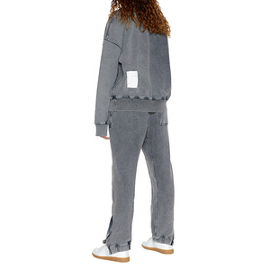 Vente chaude unisexe soleil délavé Flare pantalons de survêtement lavé à capuche blanc acide lavage sweats à capuche ensemble personnalisé imprimé survêtement - Product Image 5